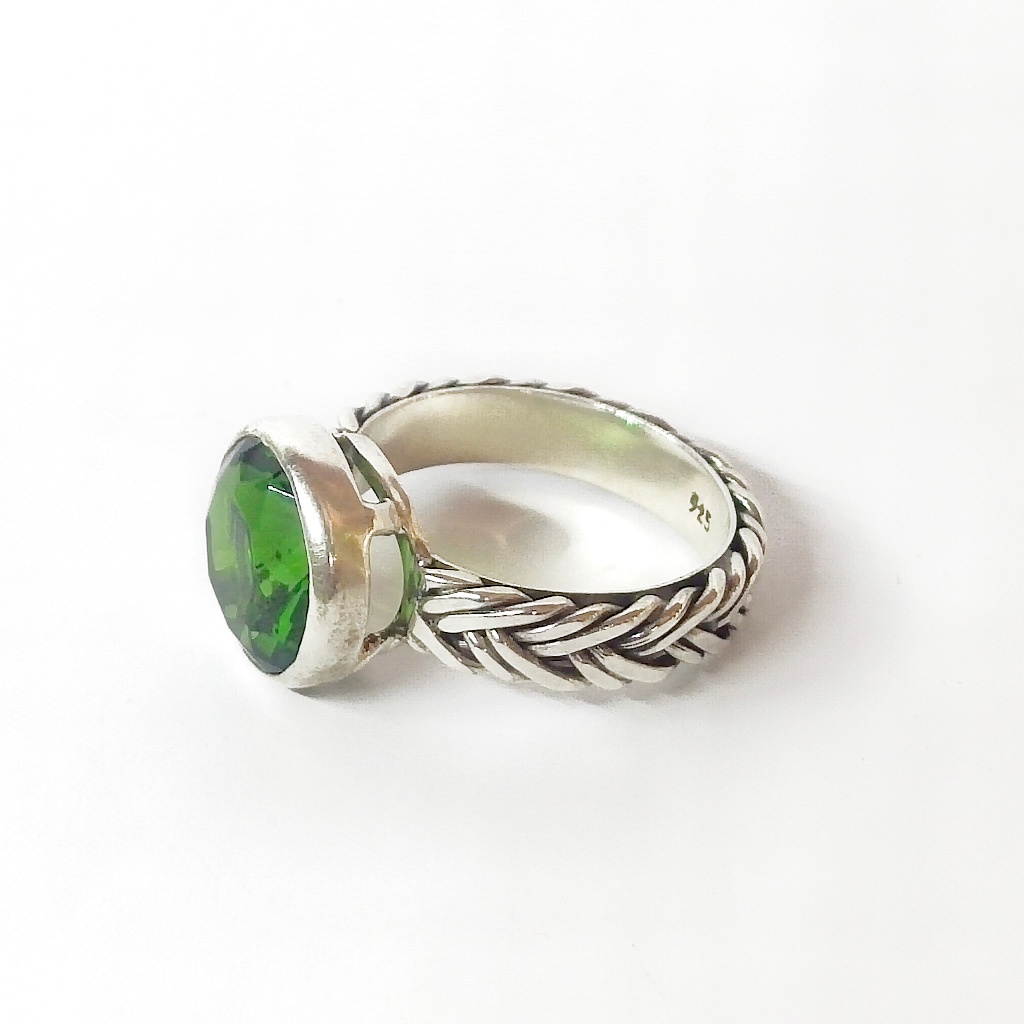 Cincin Ring Perak Silver Bali Asli 925 anyam batu peridot Wanita Pria Laki Etnik Custom