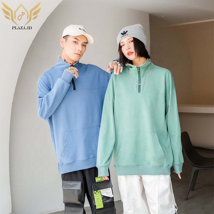 Half Zip Sweater Jaket Sweater Kerah Kombinasi Oversize S-6XL