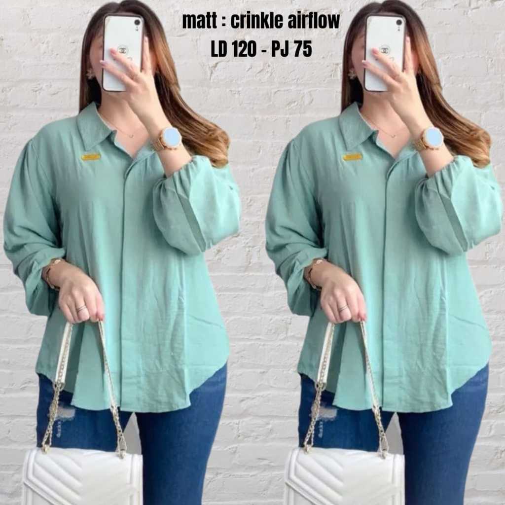 Kemeja Polos Cringkel /Atasan Jumbo Lengan Balon