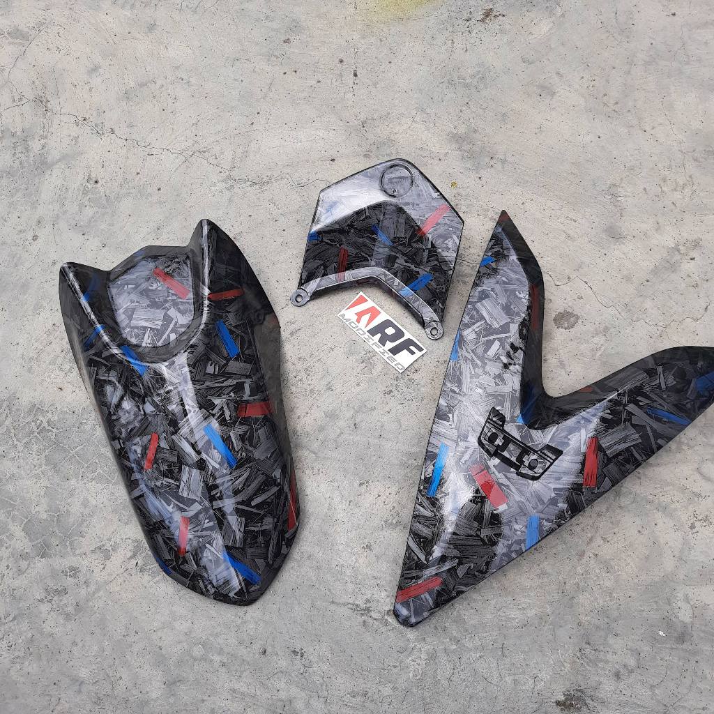 Paket Carbon Aerox 155 old Carbon spakbor depan dasi ducktail carbon forged merah biru
