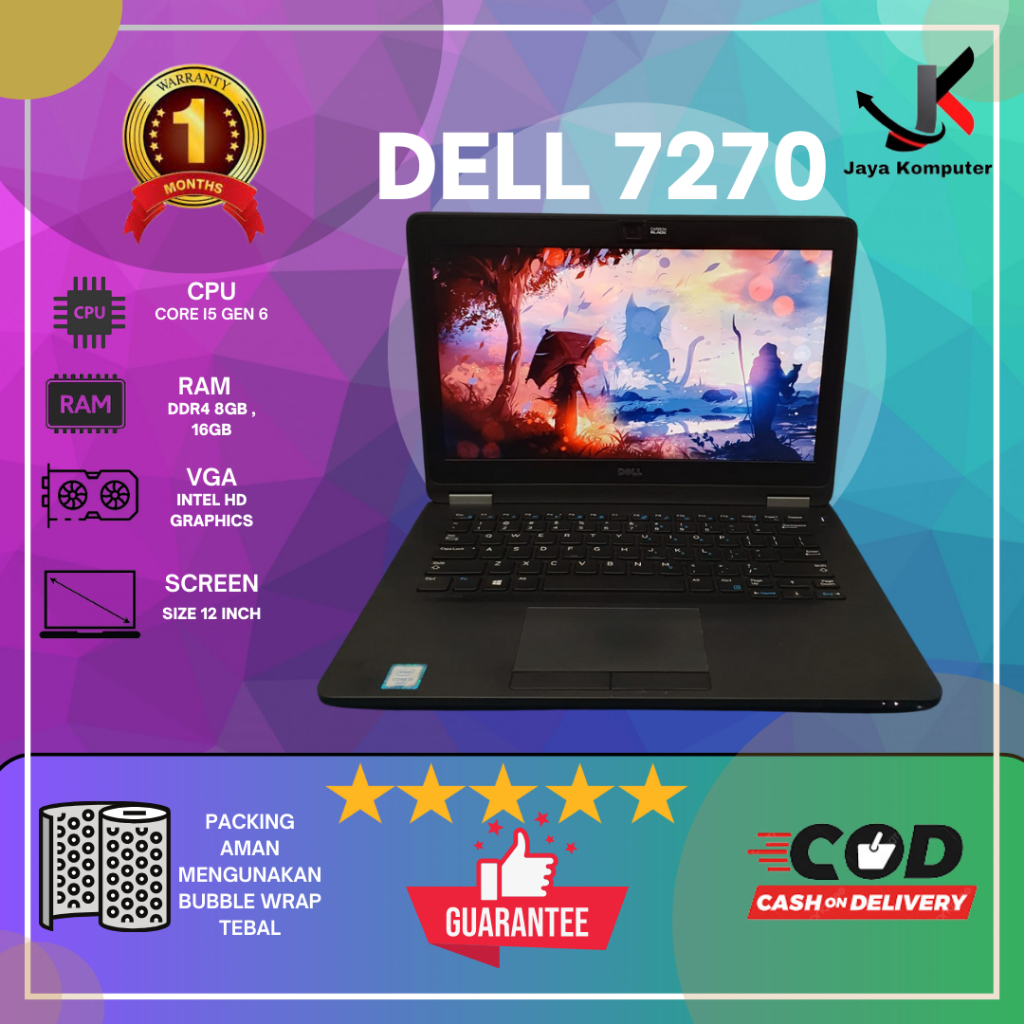 Laptop DELL Latitude 7270 Intel Core i5 - SSD | Layar 12 Inch - Second Mulus Bagus Bergaransi