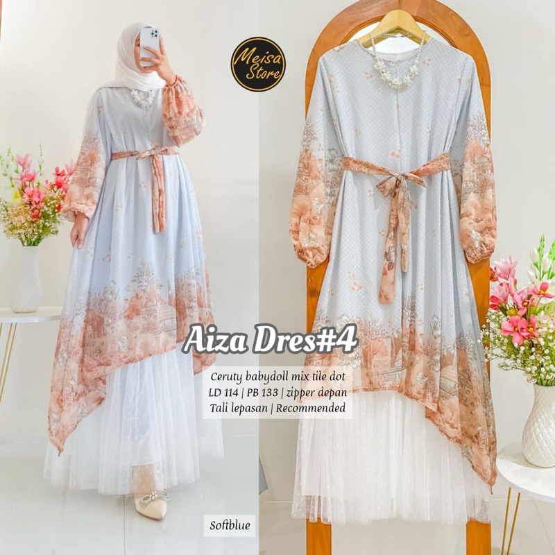 AIZA DRESS #3 [ceruty babydoll mix tile dot] gamis ori premium | gamis muslim lebaran best seller