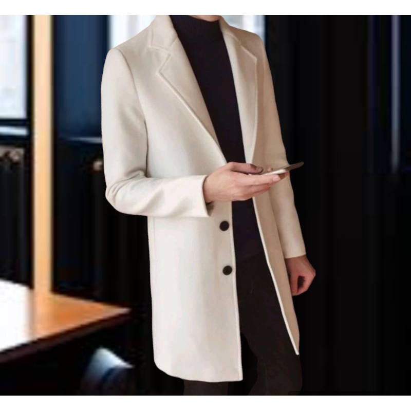Long Coat blazer pria Stylish Korean Ful puring busa pundak / Jas Panjang Pria Masa kini /Jas Jubah 