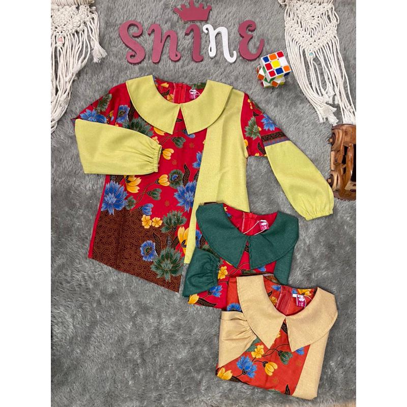 Blus Batik Anak Lengan Panjang Kaina Merah Oranye Bata Blus Batik Anak Lengan Panjang