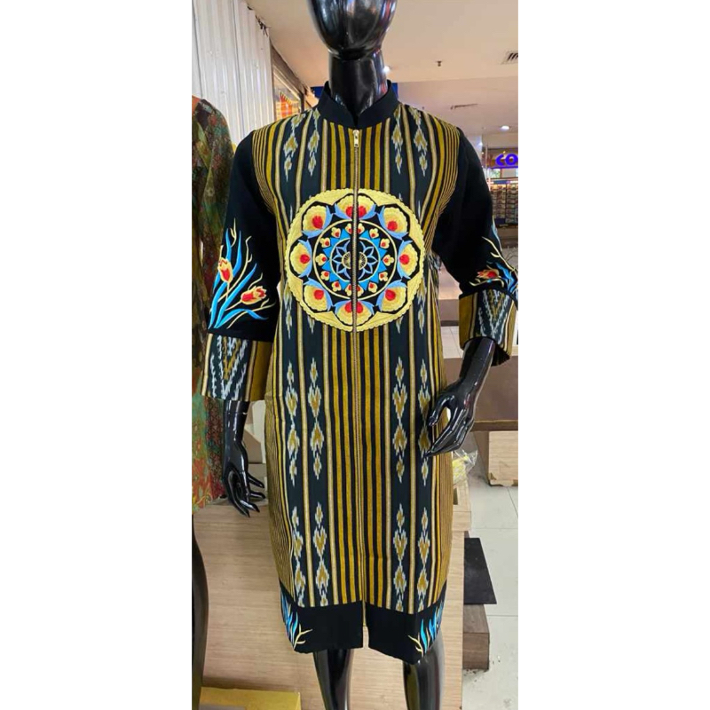 DRESS WANITA BAHAN TENUN COMBINASI JAITAN BORDIR EXCLUSIVE THAMRIN CITY TANAH ABANG STEFFI BATIK08