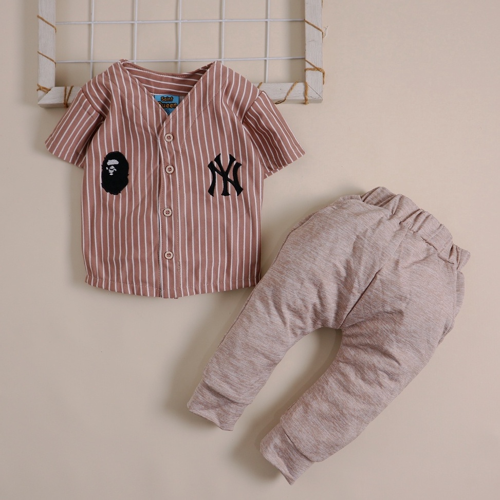 Harga Murah Nuna Store SaintQueen Motif Baseball NY 1  Setelan Baju Bayi 6 bulan  4 tahun Baju Anak 