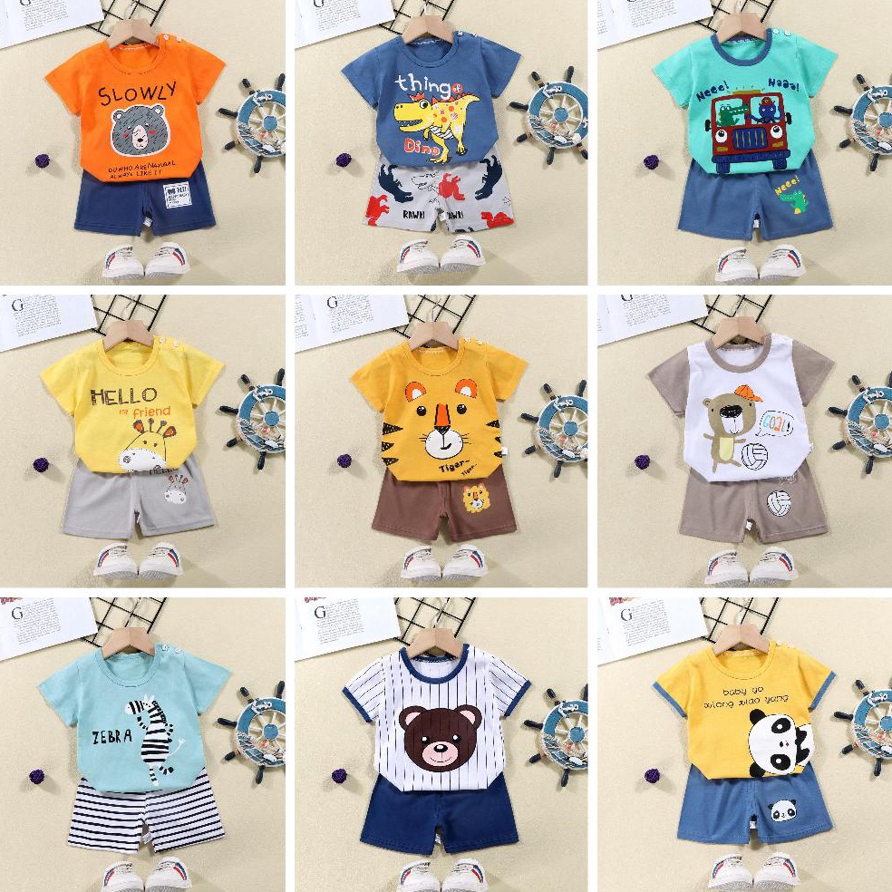 Harga Spesial Setelan baju anak bayi laki laki dan perempuan  pakaian bayi Motif karakter animal out