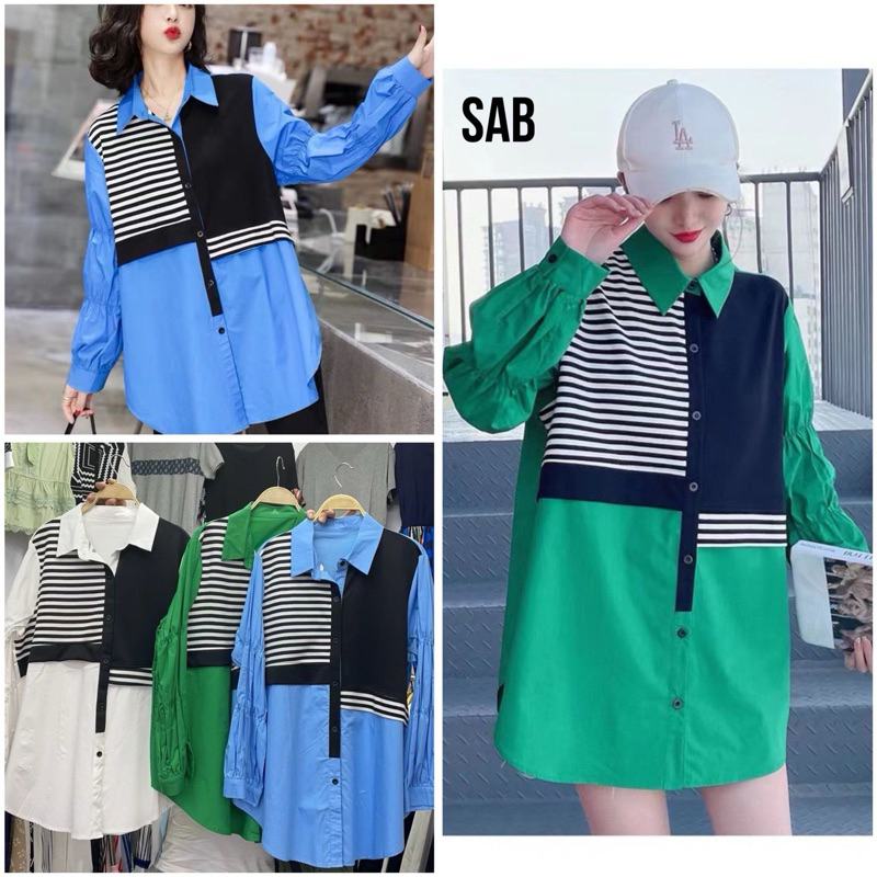 KOREAN SHIRT KEMEJA WANITA KOREA TWO TONES