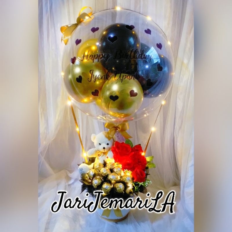 BISA KIRIM HARI INI - buket bunga coklat ferrero rocher dan LED medan, buket coklat valentine medan