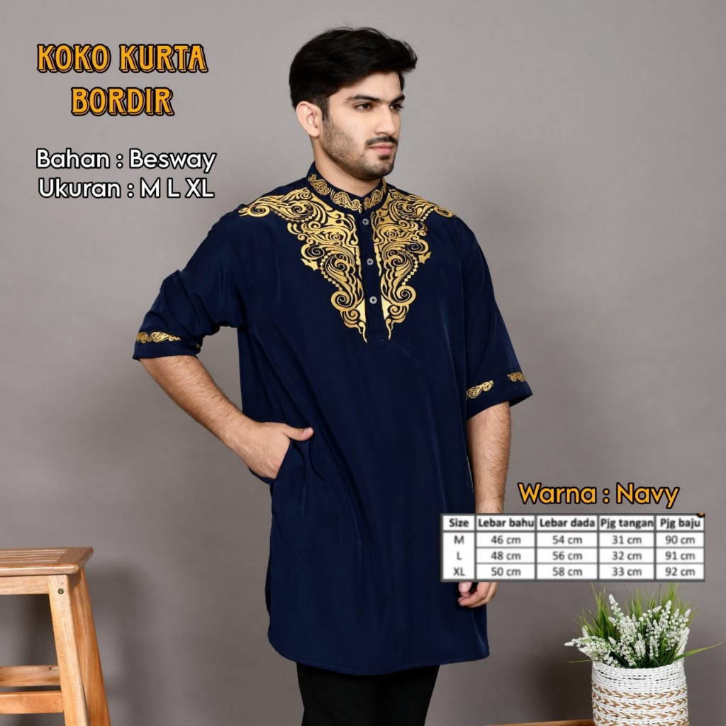 Setelan Baju dan Celana Koko Kurta Pakistan Lengan Panjang Muslim Pria Dewasa - baju koko dewasa-