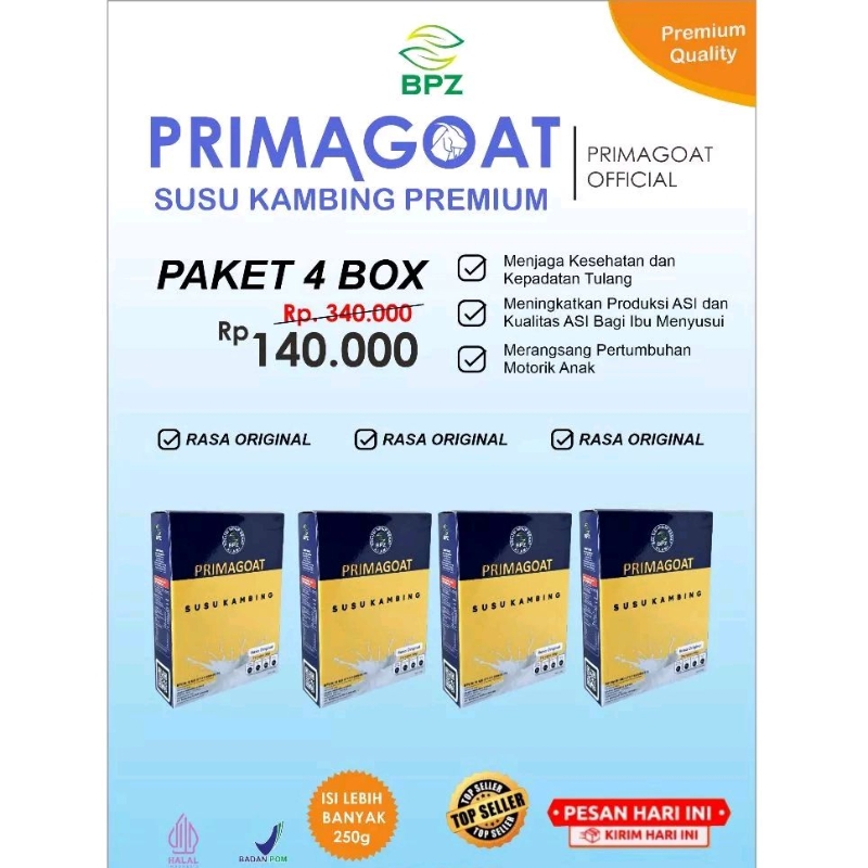 

Susu Kambing Etawa Primagoat Atasi Nyeri Sendi, Asam Urat dan Kesehatan Pernafasan rasa Original 4 Box