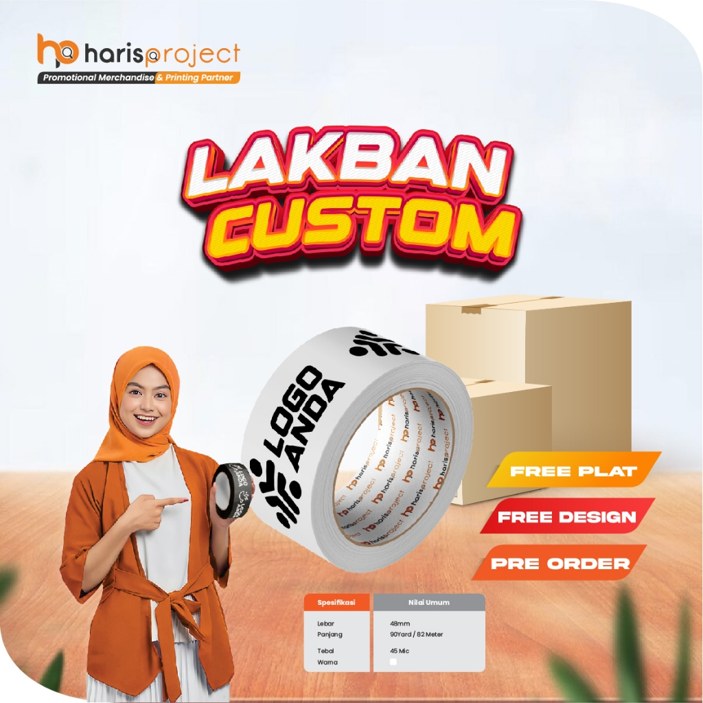 Lakban Custom 1 Warna Putih