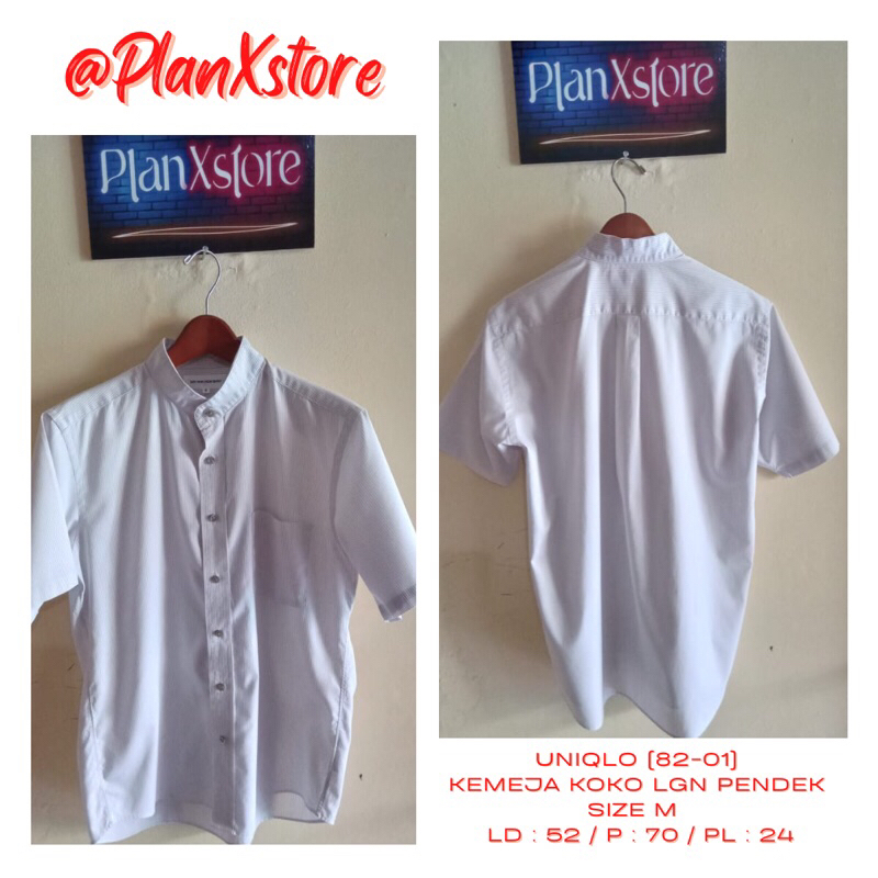 UNIQLO DRY NON IRON SHIRT (92-01) KEMEJA KOKO LENGAN PENDEK SIZE M WARNA STRIP HITAM PUTIH PRELOVED 