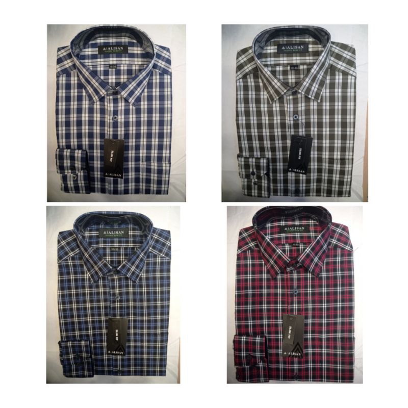 Alisan Kotak Bergaris Lengan Panjang Slimfit