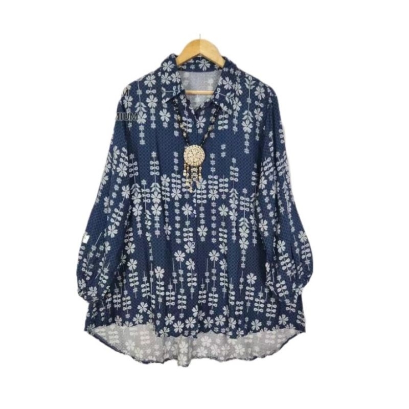 WK KEMEJA BLOUSE KERAH LD. 135 WANITA SUPER JUMBO BAJU ATASAN LENGAN PANJANG