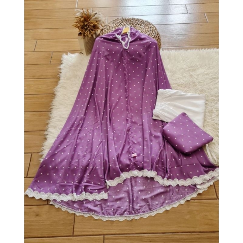 Mukena Selma Polka Lavender tali karet faufau
