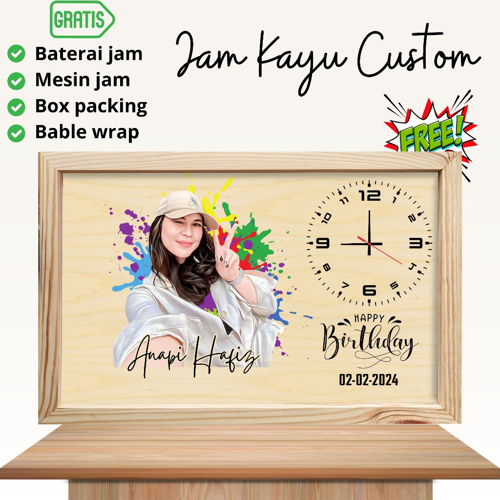 Jam Dinding Kayu Custom Lukisan Kado Estetik | Frame Jam Custom | Frame Playwood Custom | Kado Jam E