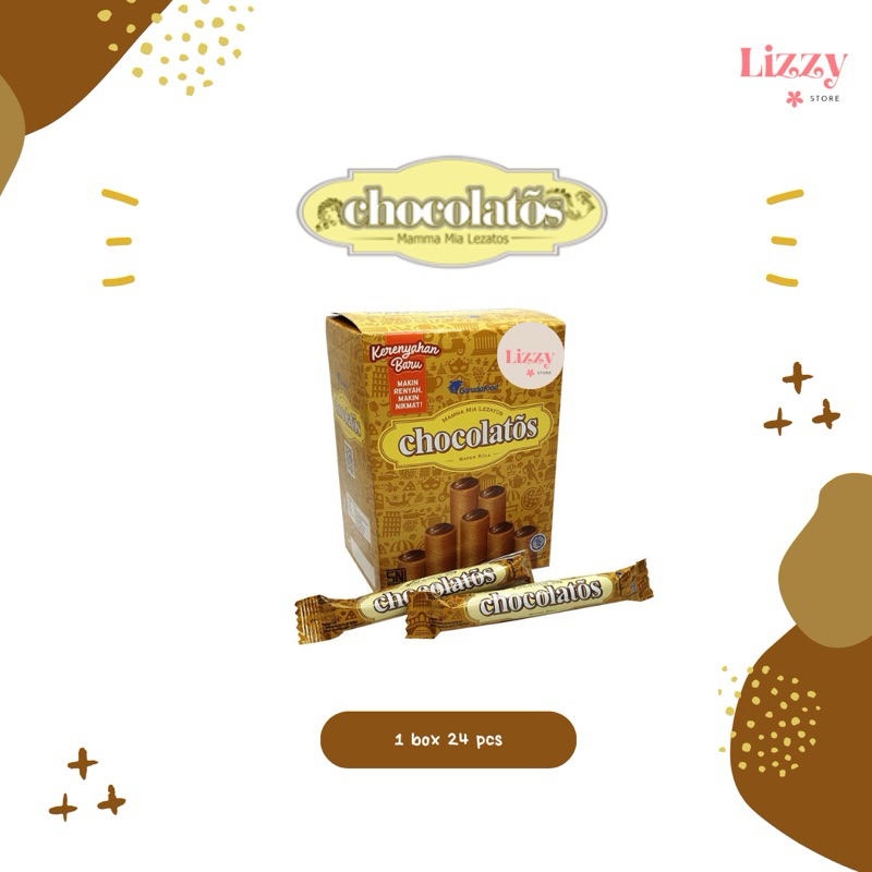 

Chocolatos Wafer Roll Mama mia Lezatos Kemasan Box isi 24
