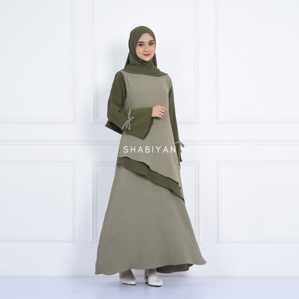 SHABIYAN Gamis Muslim Wanita Polos Kombinasi Crinkle CEY | Viola 534-1