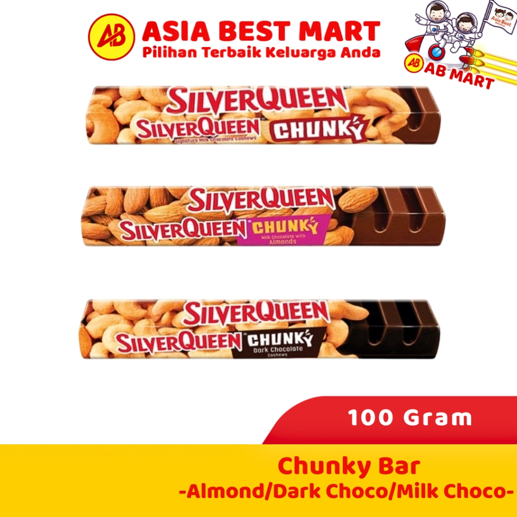 Cokelat Silverqueen Chunky Bar Almond Dark Milk Chocolate 100 Gram