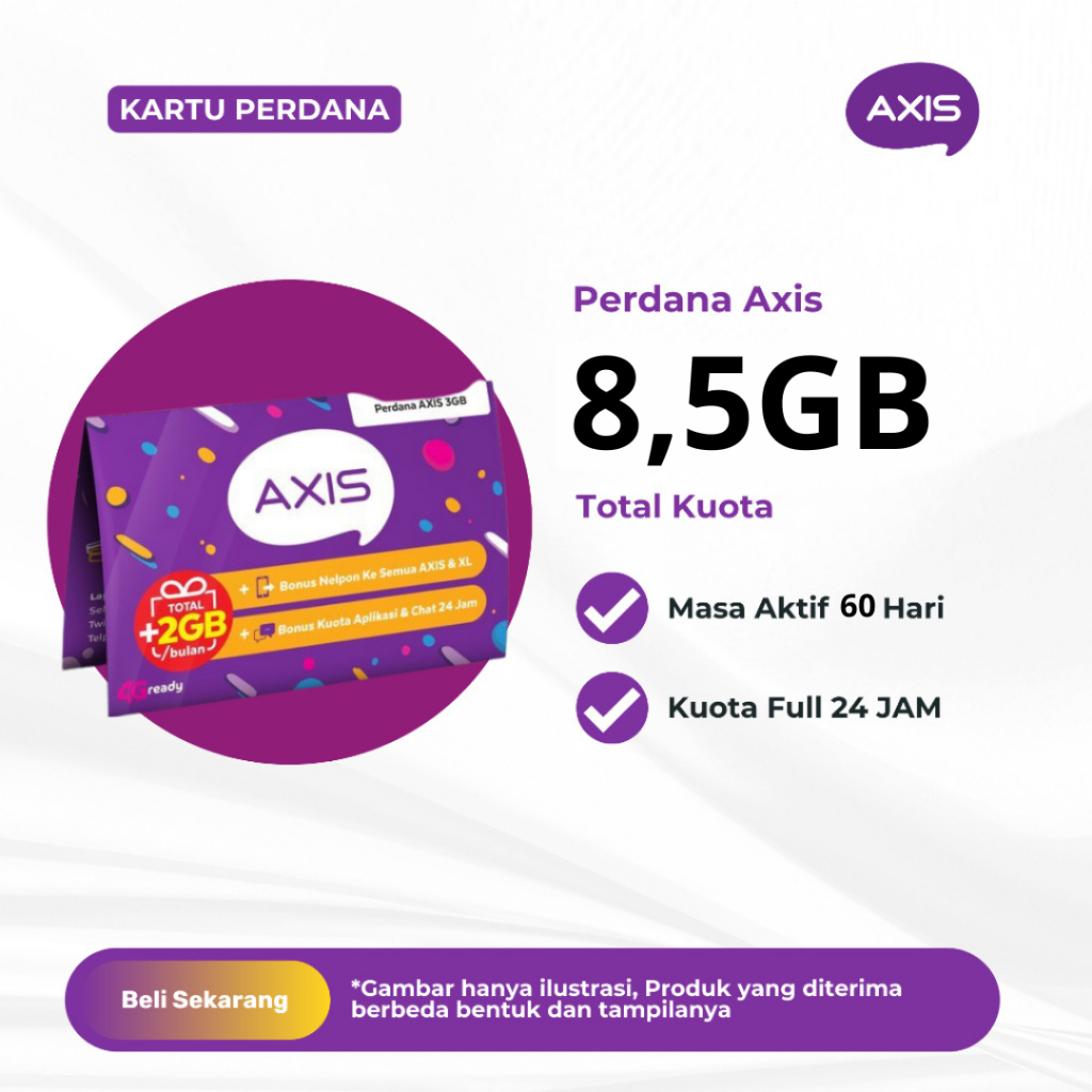 Kartu Perdana Axis 8,5GB 60 Hari Full 24 JAM - Kartu Perdana Kuota Axis 30 Hari - SP Axis 8,5GB