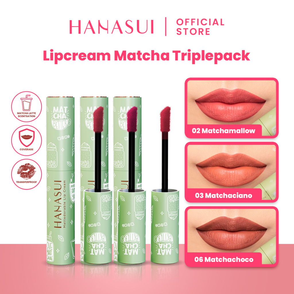 Hanasui Mattedorable Lip Cream Matcha Latte Edition Special Bundling Free Gift (bdl)