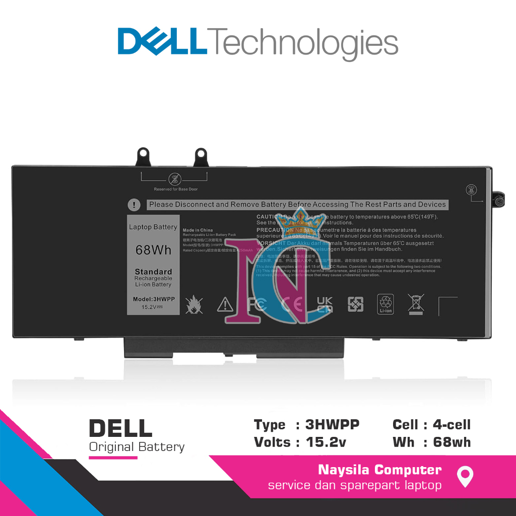 Baterai Battery Original Dell Latitude 5501 5401 5511 5510 5411 5410 (68Wh) 3HWPP