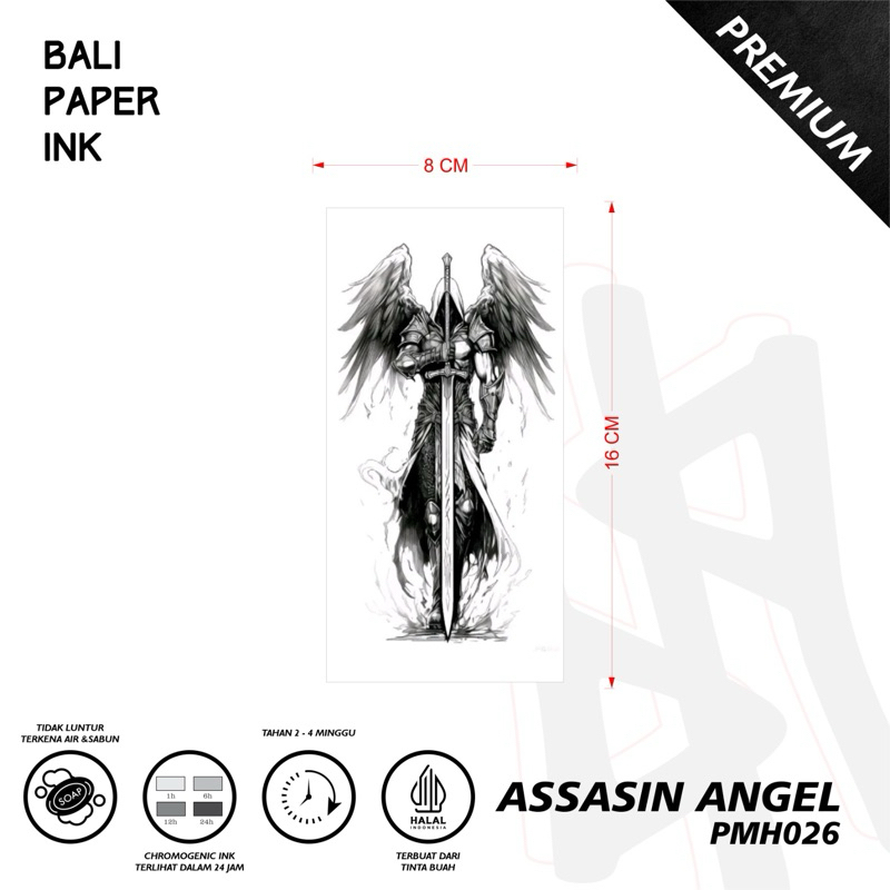 Bali Paper Ink PMH026 Assasin Angel Fruit Ink Tatto Temporary Premium Tato Temporer Half Arm - Tato 