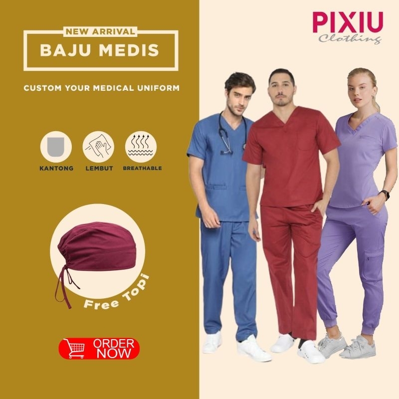 [CUSTOM] SETELAN BAJU DAN CELANA MEDIS FREE TOPI DENGAN BORDIR MAUPUN TANPA BORDIR ECERAN SATUAN DAN
