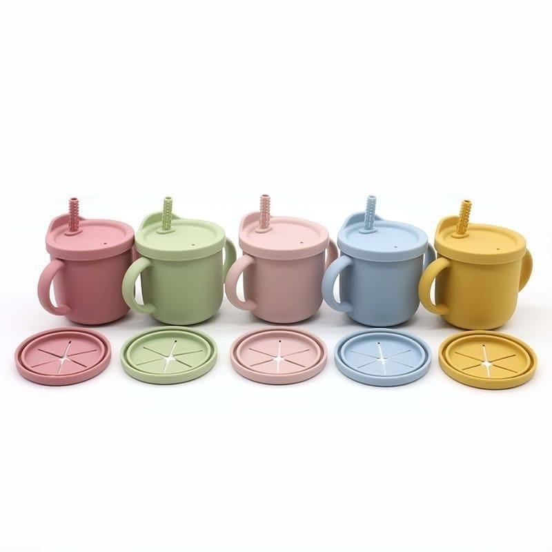 Tempat Minum Anak Perlengkapan MPASI Bayi Silicone 2in1 Glass