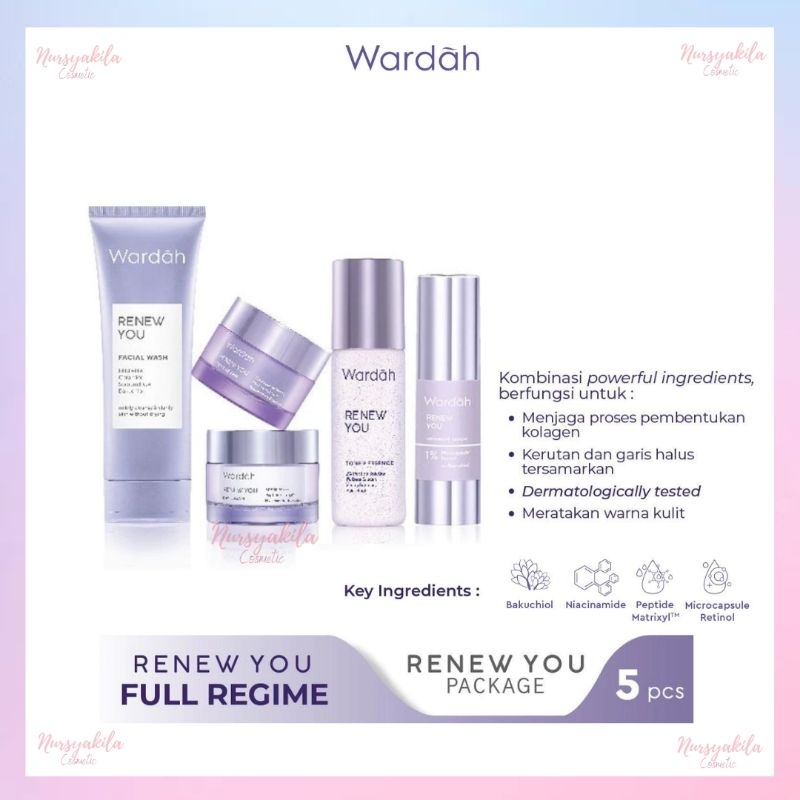 Wardah Renew You Anti Aging Paket Lengkap 5pcs ( Face Wash, Serum, Toner Essence, Day , Night Cream )