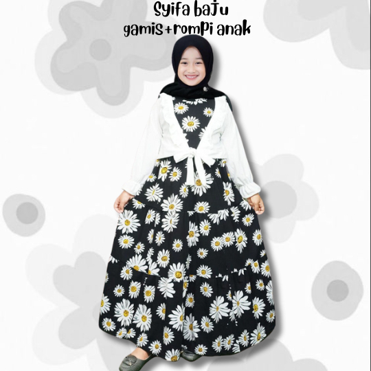 Syifa | baju gamis anak rompi | baju lebaran anak perempuan | gamis rompi motif bunga | fashion anak