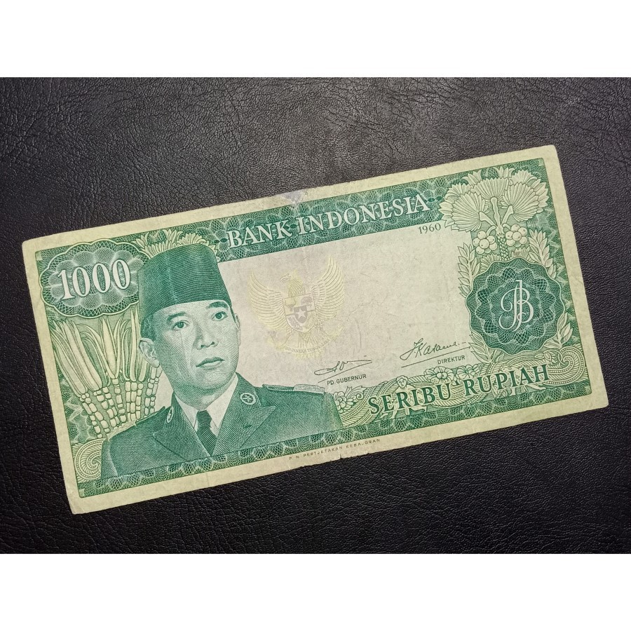 Uang Kertas 1000 Rupiah Soekarno Tahun 1960 WM Banteng  ABB 006480