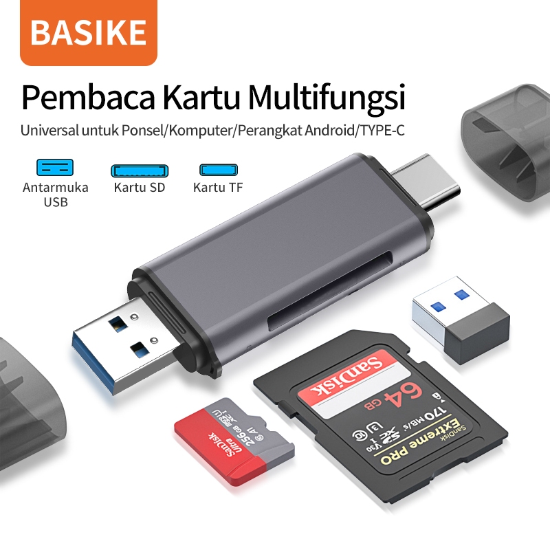 BASIKE USB HUB Card Reader Tipe C USB Safe High Speed for Flashdisk OTG Micro SD TF Memory Card