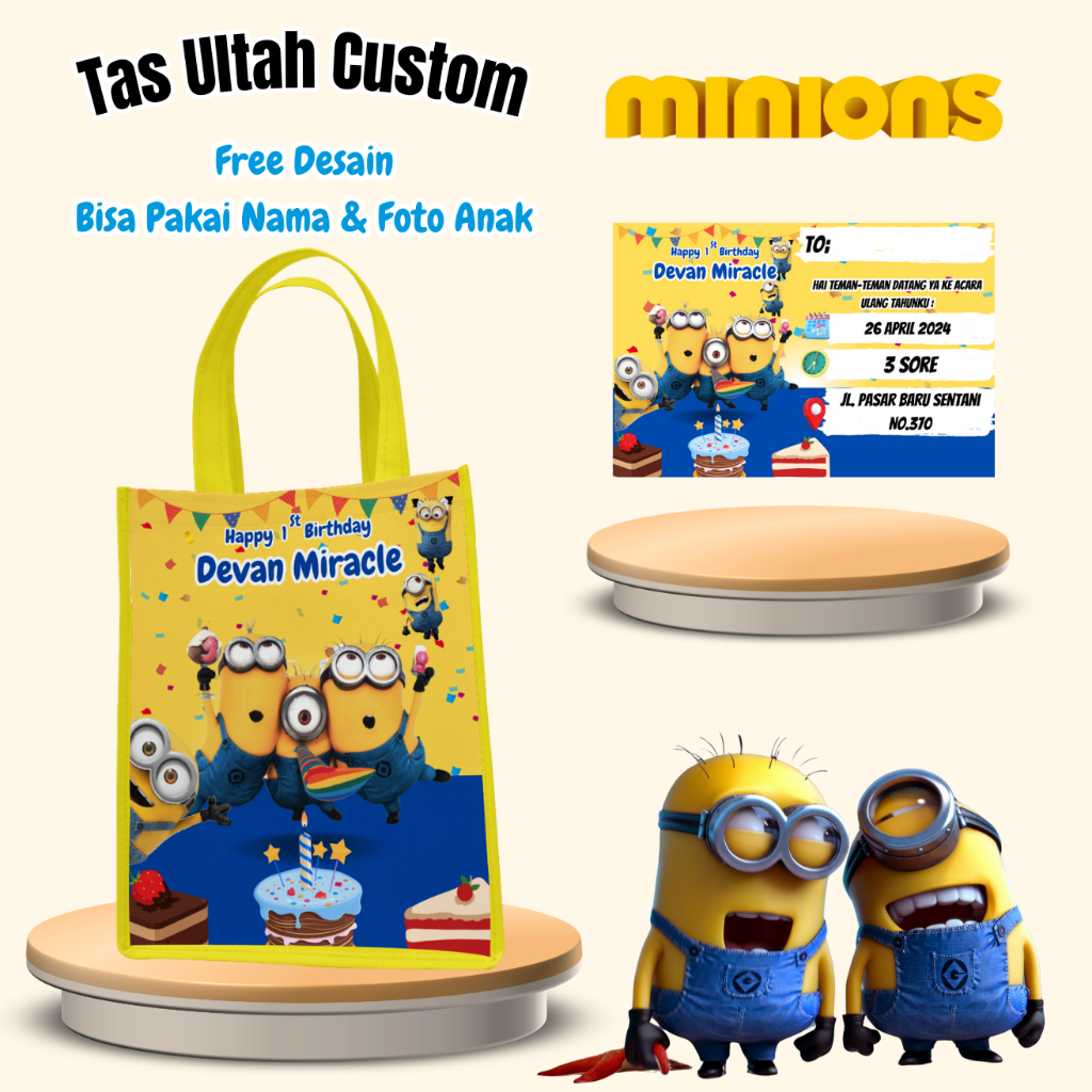 

120 Pcs Tas Ulang Tahun Anak Tedhak Siten Free Undangan Custom Foto & Nama Muat Kfc & Snack