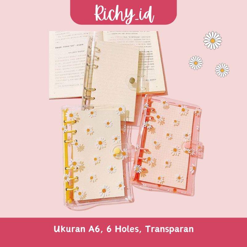 

binder a6 transparant / binder aesthetic motif bunga daisy / binder korea aesthetic