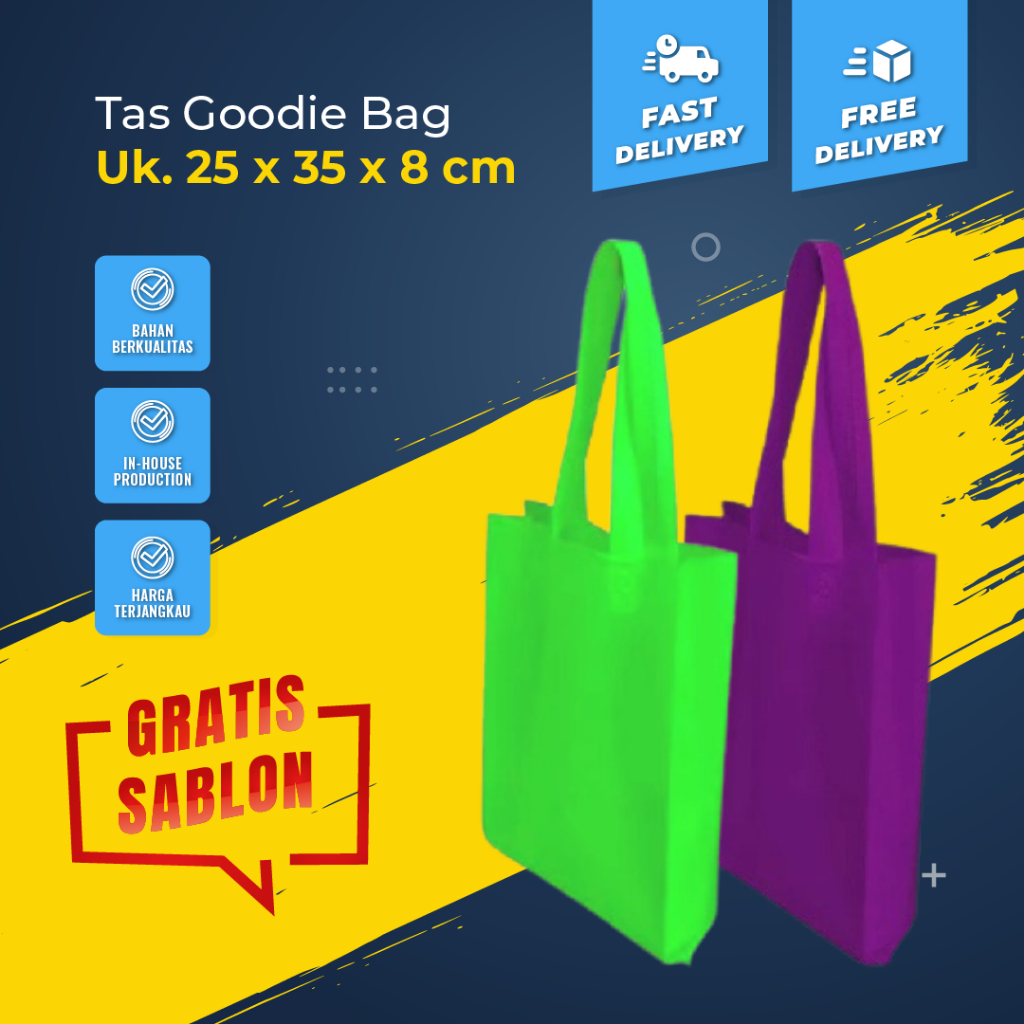 

Goodiebag Shoping Bag Tas Spunbond Tali Ukuran 25 x 35 x 8 Cm tebal 65-70 GSM Free Sablon Termurah By Afika Shop