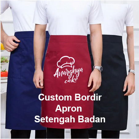 Custom bordir celemek HALF APRON / Apron SETENGAH BADAN Custom Request Bordir Logo dan Nama