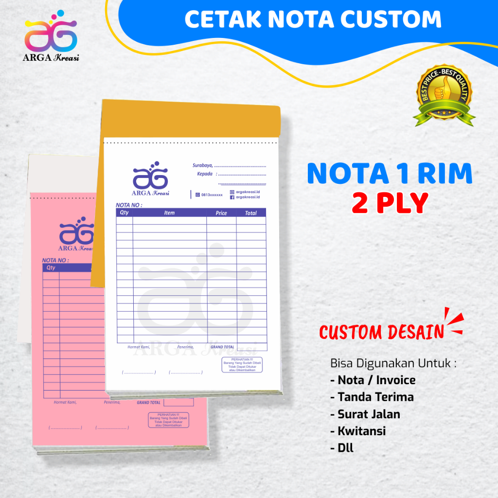 Cetak Nota Custom 2 Ply 1 Rim Kwitansi Rangkap 2 bon olshop kuitansi toko
