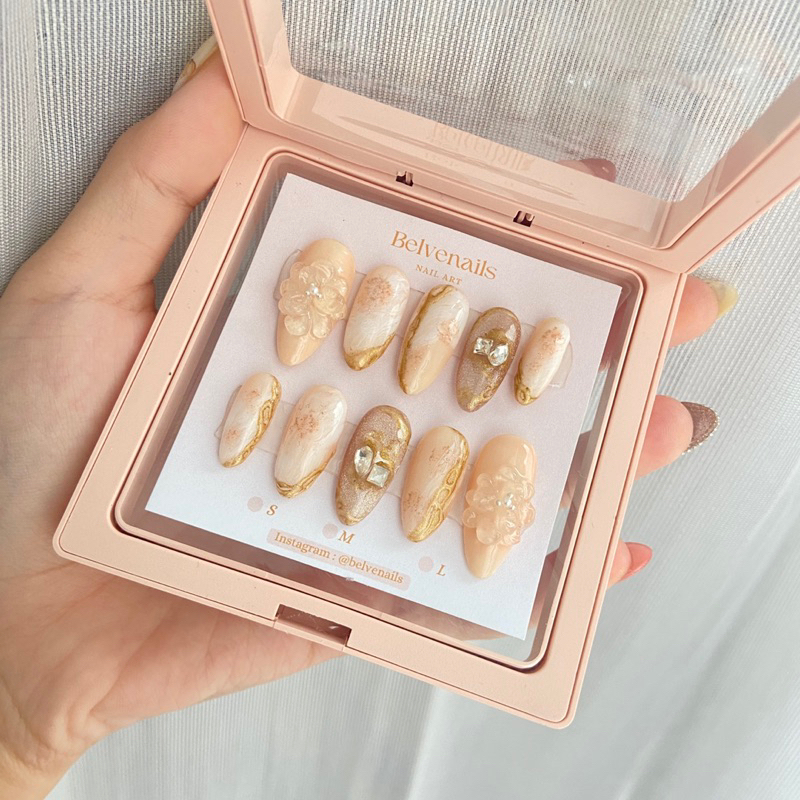 BELVENAILS GOLD KOREAN JAPANESSE CUSTOM NAIL ART | PRESS ON NAILS + FAKE NAILS