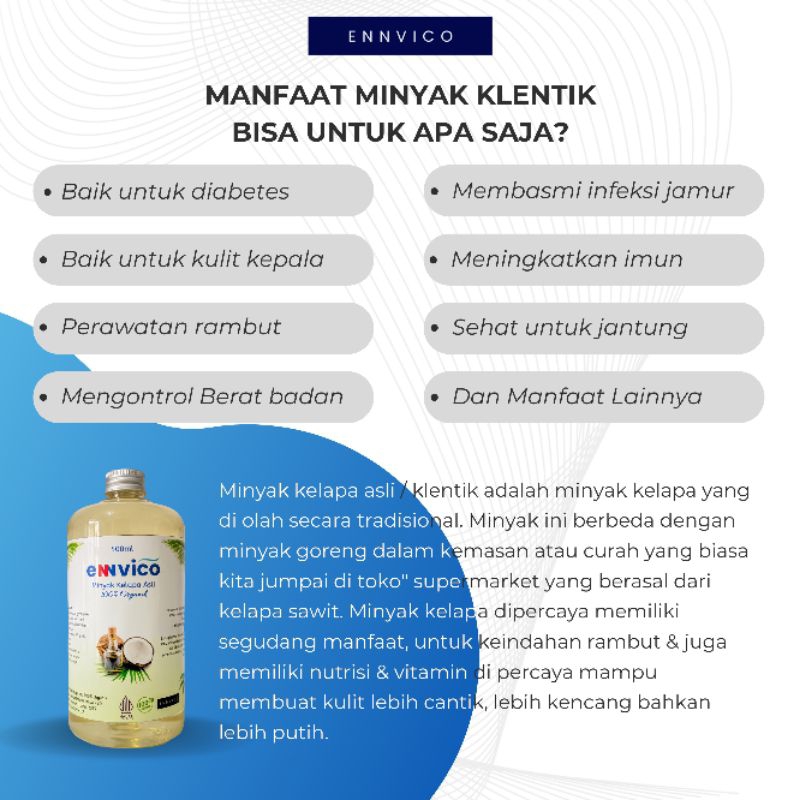 

RB22 Ennvico Minyak Kelapa Asli Kletik / Minyak Kelapa Murni 500ml / Coconut Oil / Asli Minyak