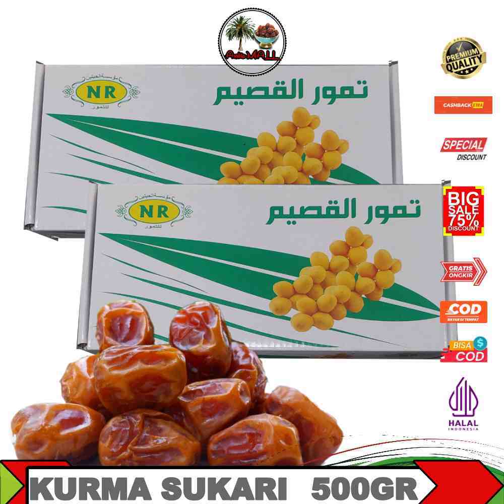 

Kurma sukari 500gr /kurma super/kurma raja/sukari al qassim kemasan dus 500gr