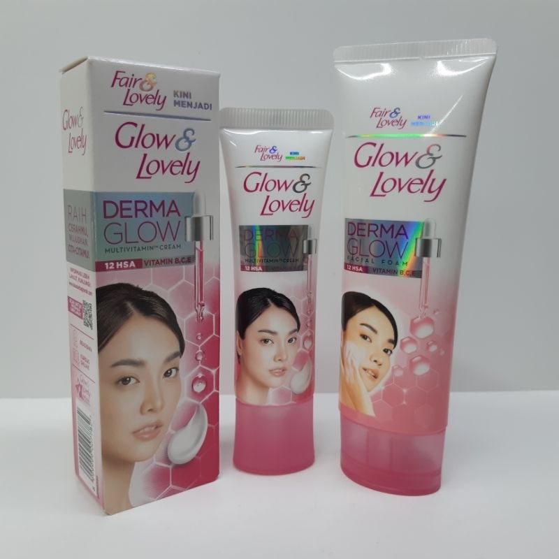 Fair lovely glow &amp; lovely paket cream derma glow 23g dan facial foam 50g Ori Bpom