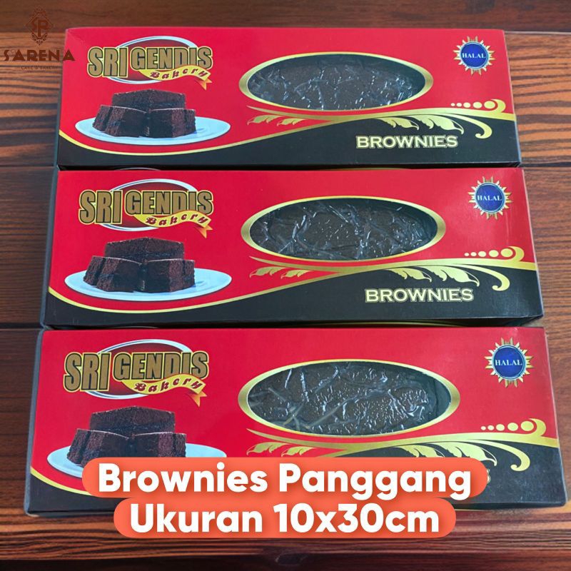 

Brownies Panggang Coklat Sarena Sri Gendis Ukuran 30cmx10cm Topping Keju/Almond