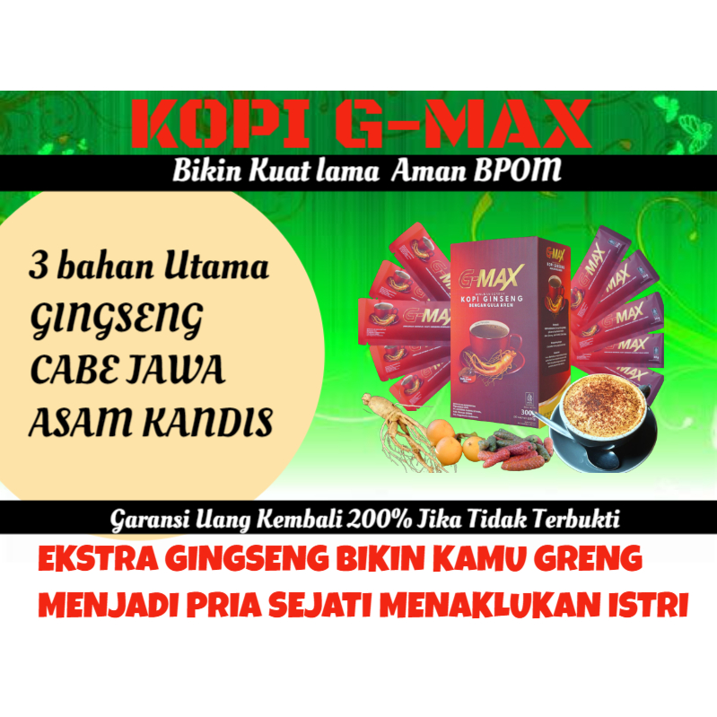 

READY G-MAX Kopi Gingseng gula aren Pria Kopi Kuat Tahan Lama Penambah Stamina Durasi Pria sudah bpom