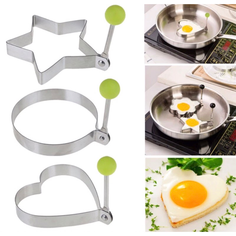 Cetakan Telur Ceplok Karakter Cetakan Goreng Telur Egg Mold Stainless Bentuk Bulat Bintang Love Bung