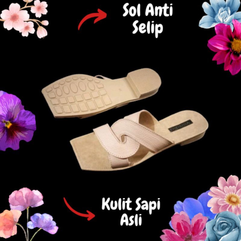 Viladia Sandal Kulit Wanita Kulit Sapi Asli Model Simpang Kulit - Sandal Wanita Kulit Sapi Asli - Sa