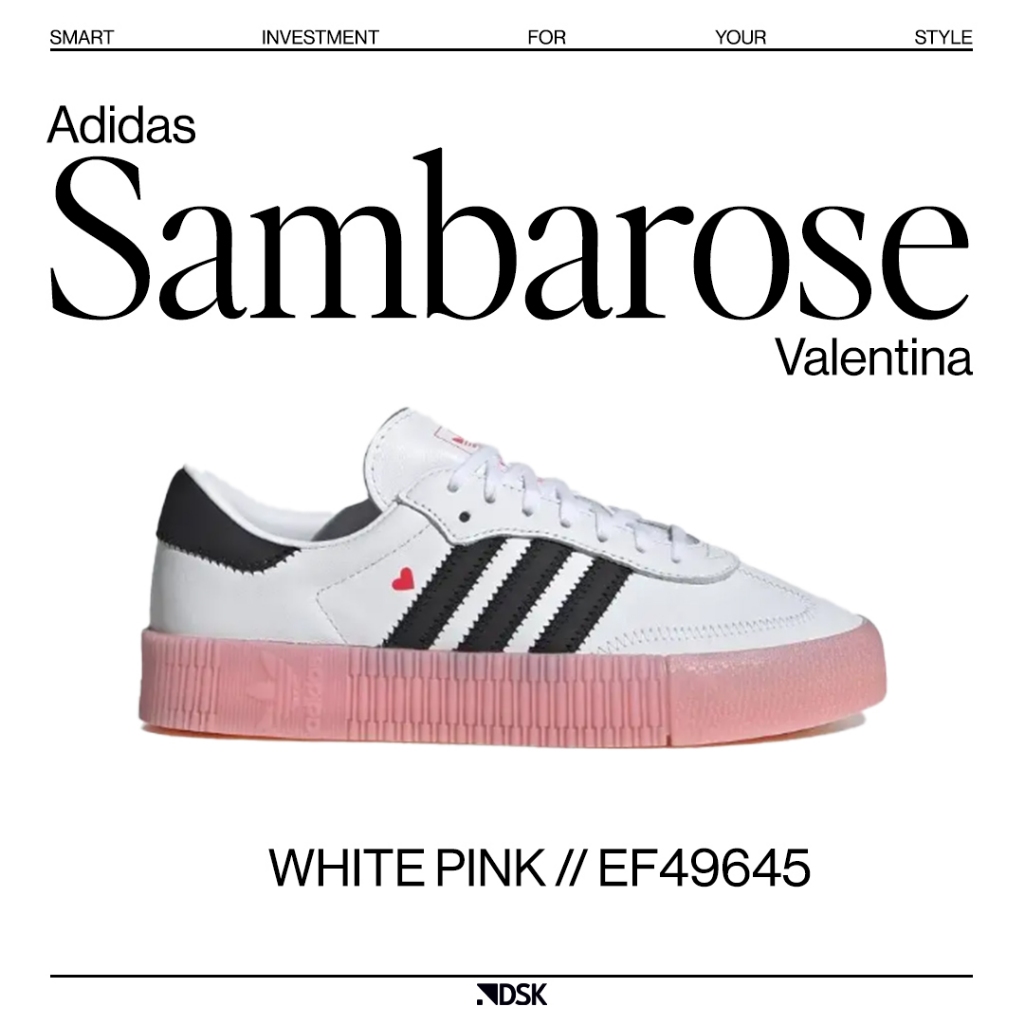 Adidas Sambarose Valentine White Pink EF49645 100% Original Sneakers Casual Wanita Ori Murah Sepatu 