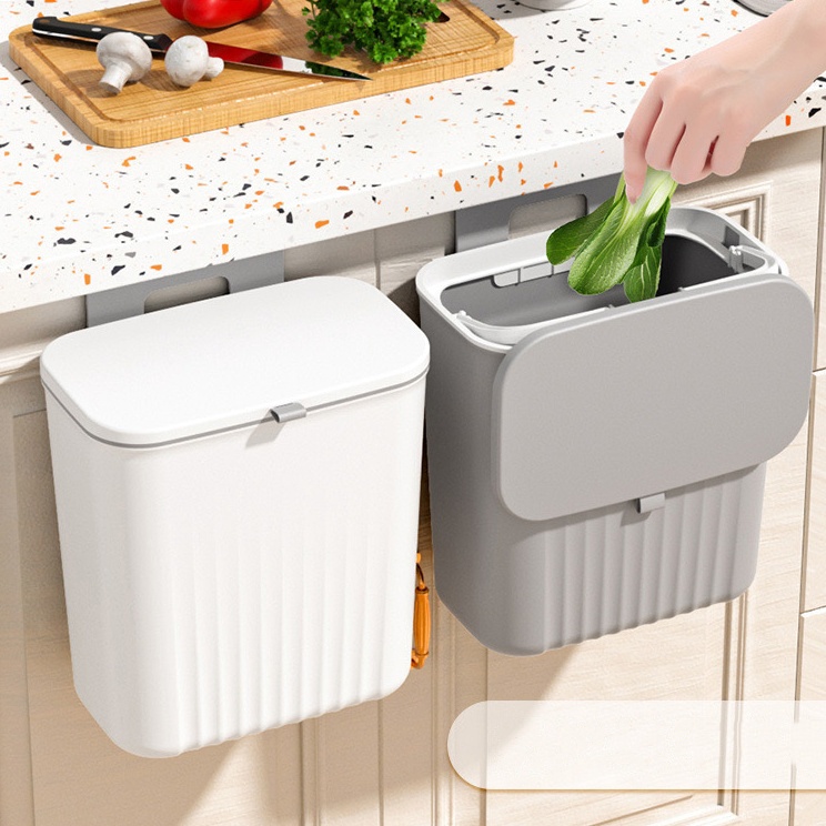 zi Greenland Tempat Sampah Dapur Gantung Tong Sampah Dapur Plastik dengan Tutup Tempat Sampah Kamar 