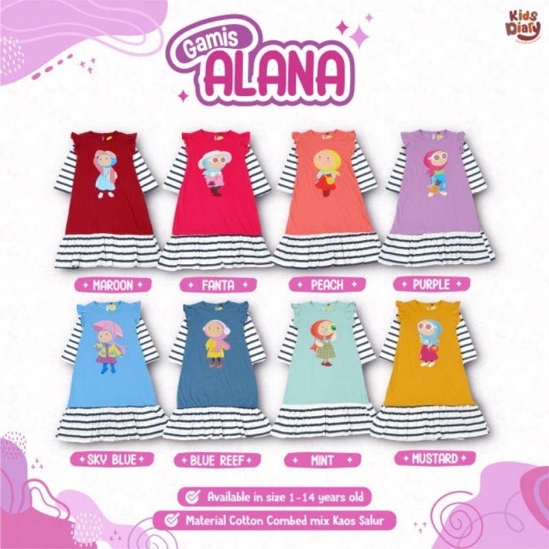 GAMIS ALANA KIDS DIARY, ORI BRAND, DRESS ANAK KECE, OUTFIT LEBARAN, BAJU ANAK ADEM PREMIUM